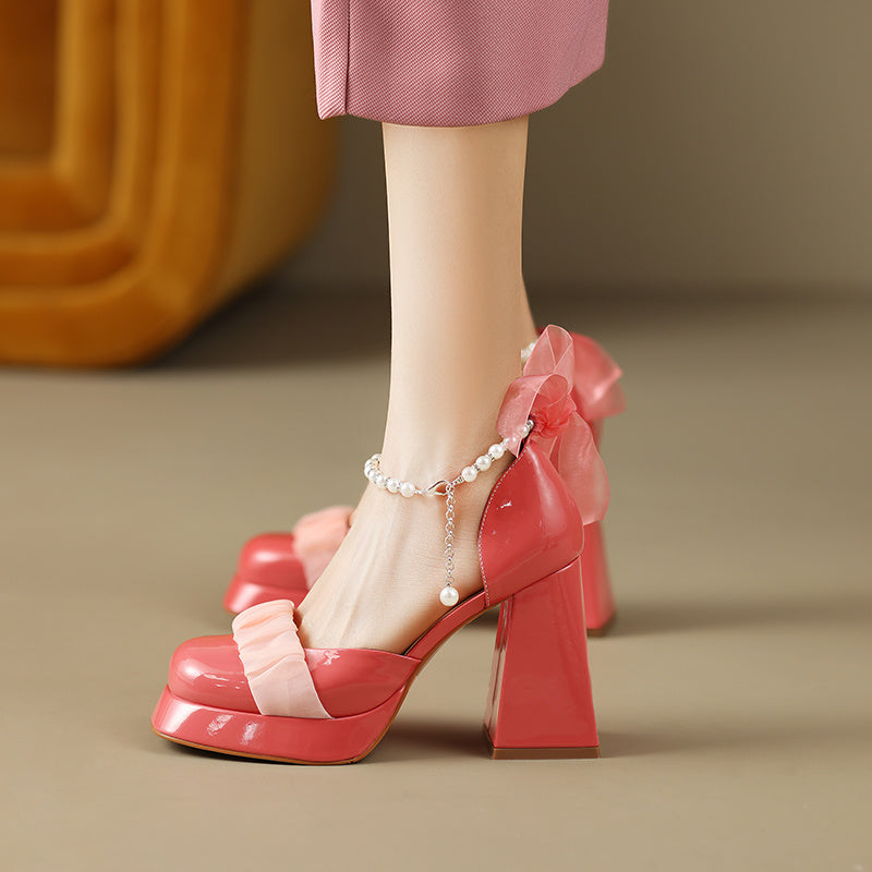 Ladies Baotou Thick Bottom Chunky Heel Mary Jane Real Leather Shoes