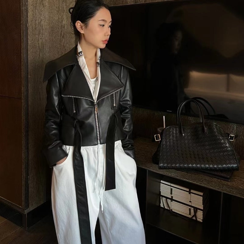 Sheepskin Leather Short  Leather Coat