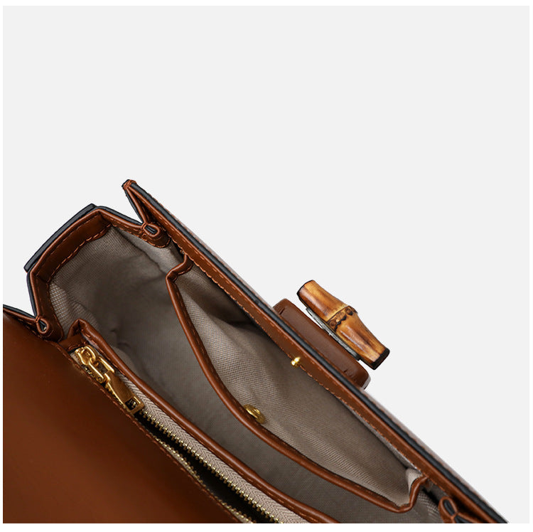 Retro Bamboo Saddle One Shoulder Slant Leather Handbag