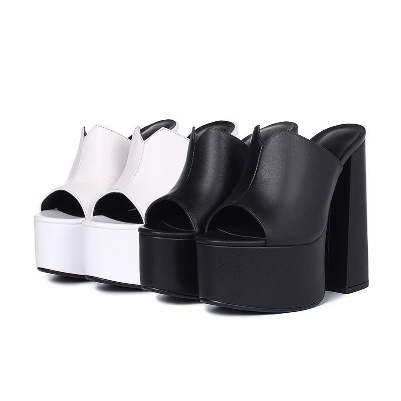 Water resistant Full Grain Leather Super High Heel Platform Sandals