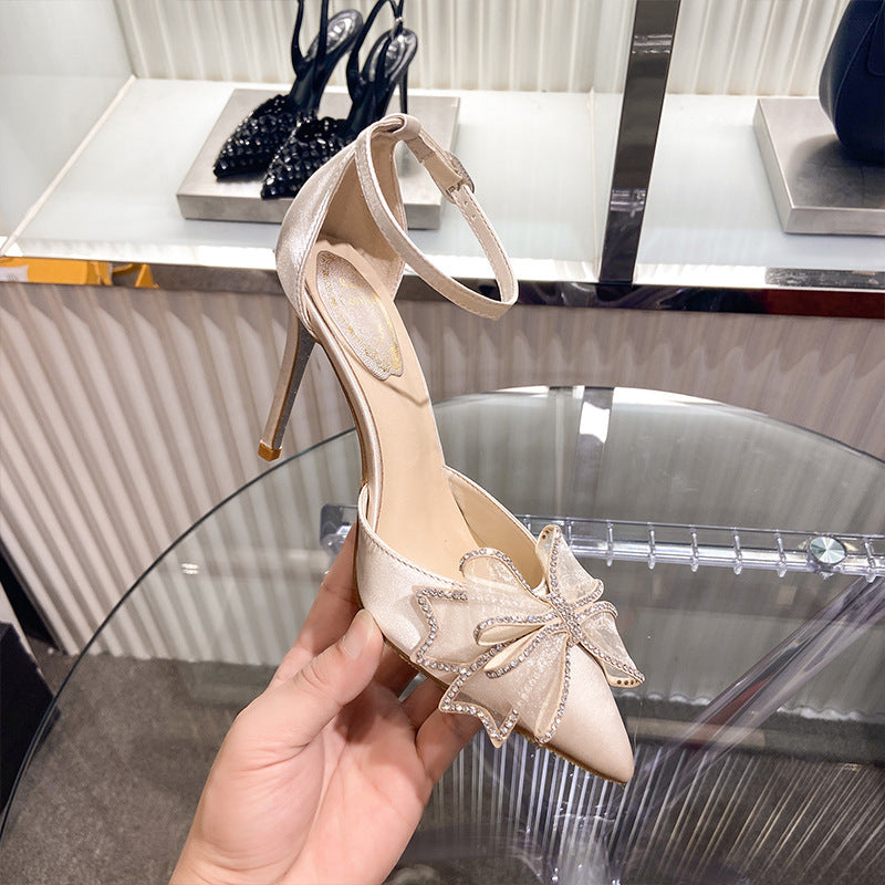 Women's Summer Pointed Fairy Bow Baotou High Heels Stilettos