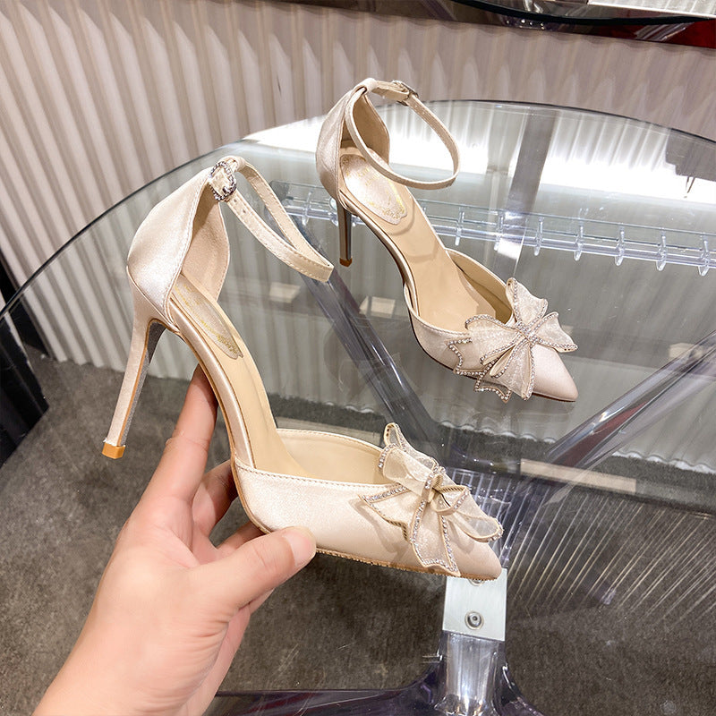 Women's Summer Pointed Fairy Bow Baotou High Heels Stilettos