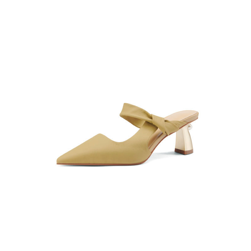 Ladies Sheepskin Leather Pointed-Toe High Heel Slippers – Soft, Comfortable Pumps