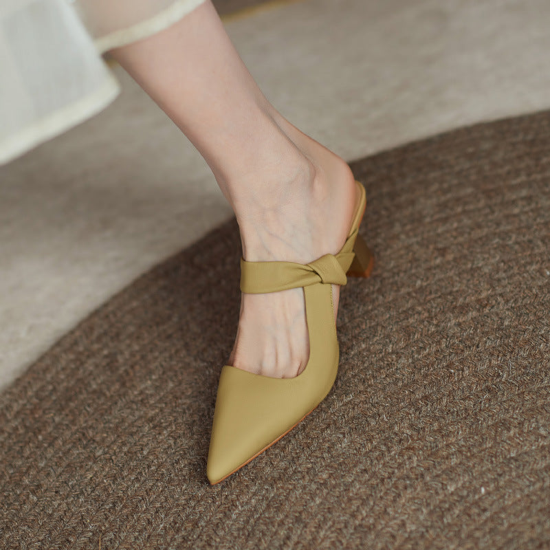 Ladies Sheepskin Leather Pointed-Toe High Heel Slippers – Soft, Comfortable Pumps