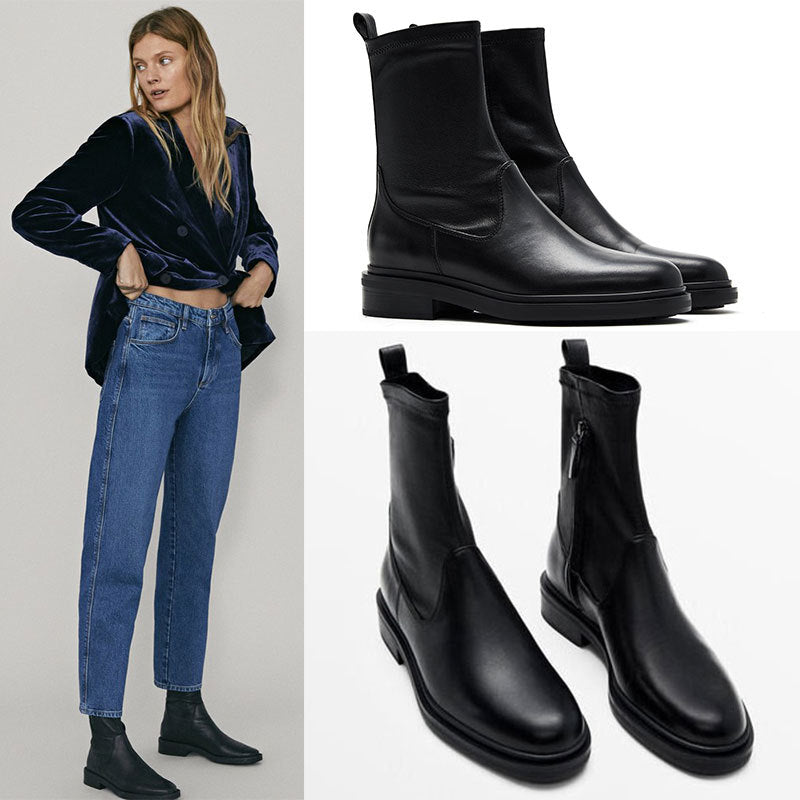 Sheepskin Ankle Boots Platform Block Heels