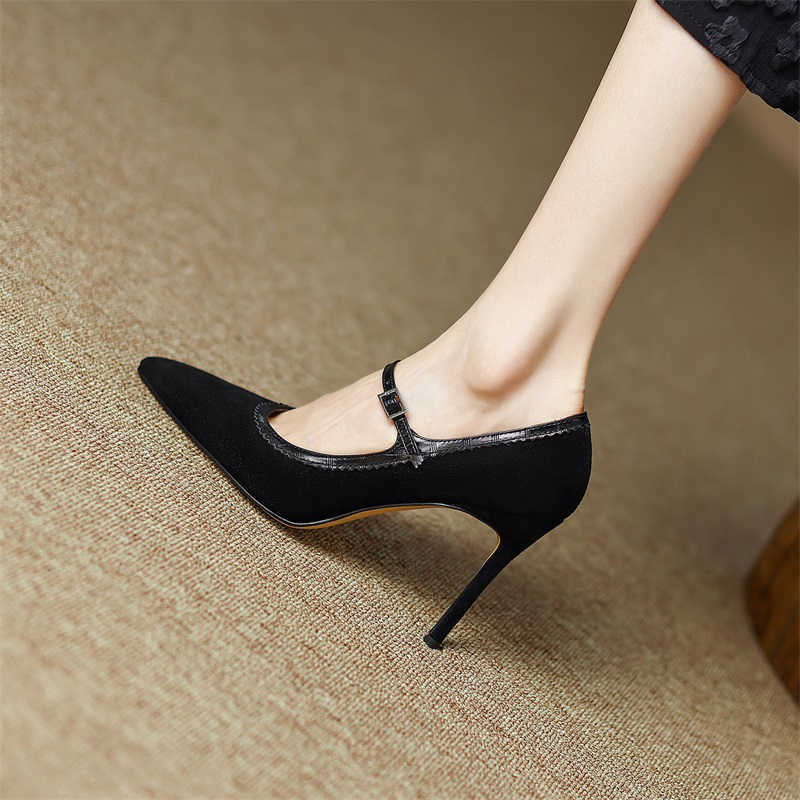 Sheepskin Women’s Stiletto Heels – Ankle-Strap Pointed-Toe Pumps