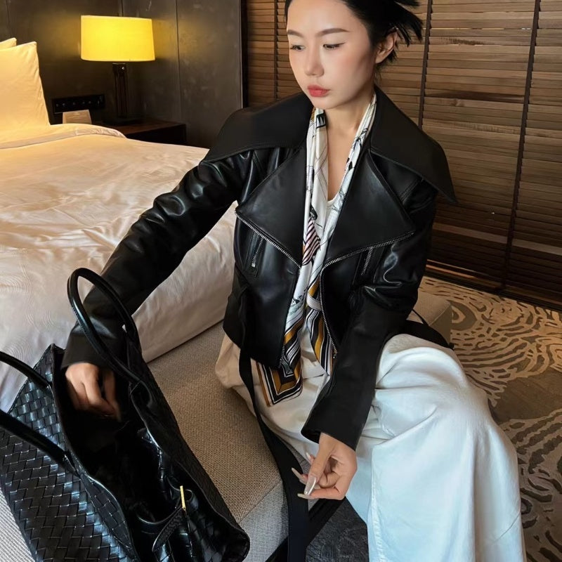 Sheepskin Leather Short  Leather Coat