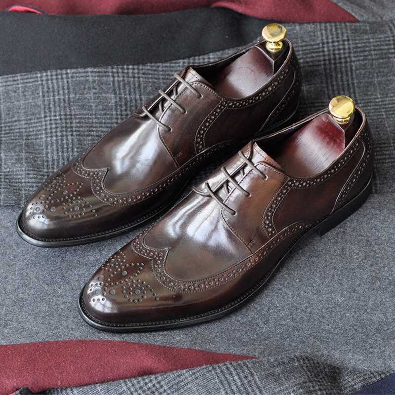 Handmade Genuine Leather Men's Pointed Toe Business Shoes