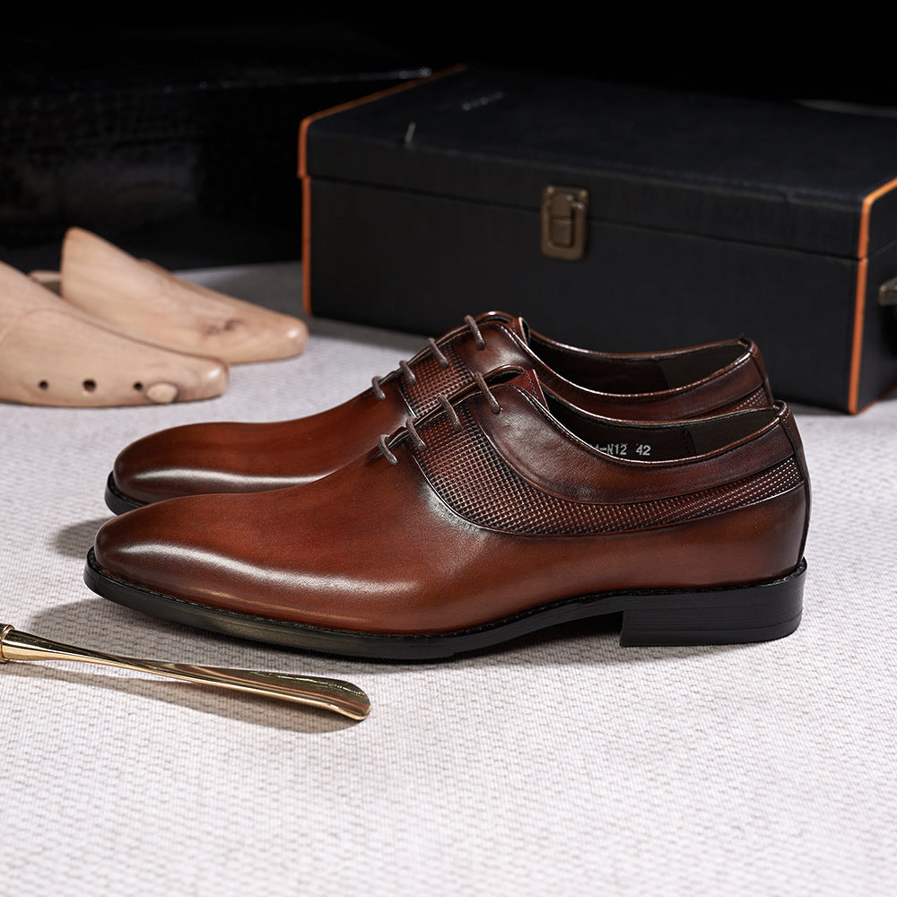 Men’s Pointed-Toe Cowhide Leather Business Shoes – Breathable, Non-Slip Formal Footwear