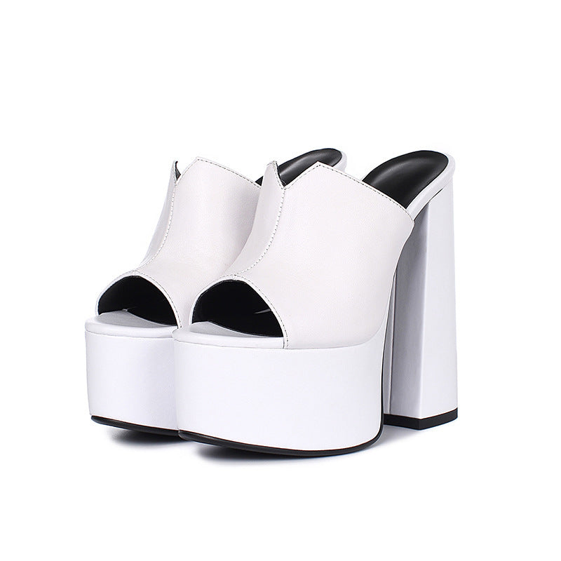 Water resistant Full Grain Leather Super High Heel Platform Sandals
