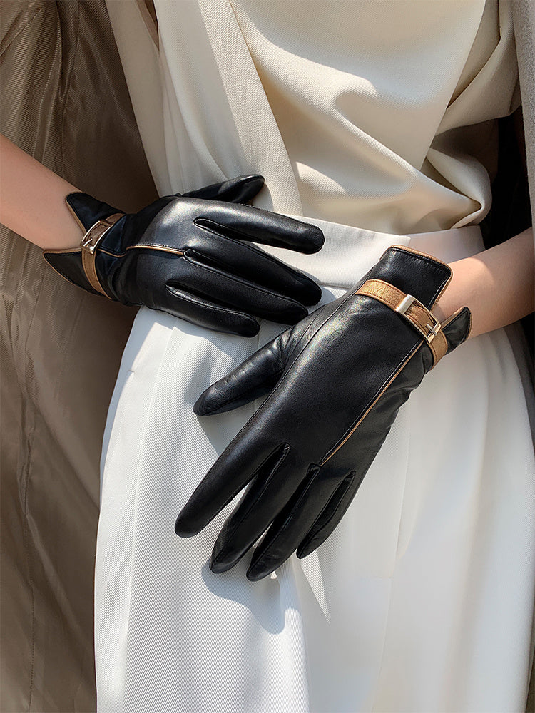 Luxury Women’s Sheepskin Black Driving Gloves