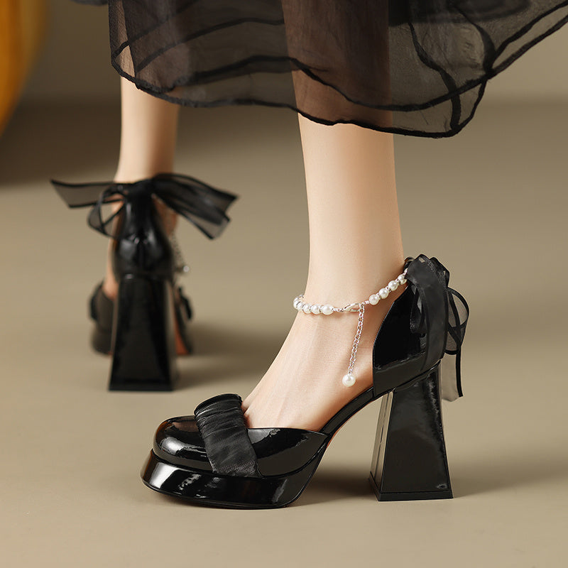 Ladies Baotou Thick Bottom Chunky Heel Mary Jane Real Leather Shoes