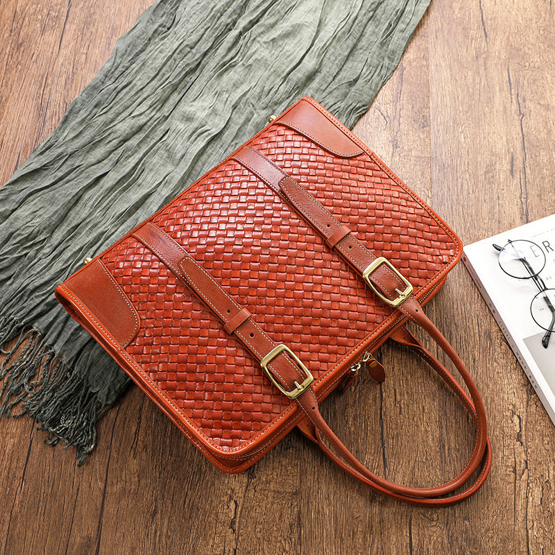 Women's Hand-woven Full-grain Cowhide Leather Handbag