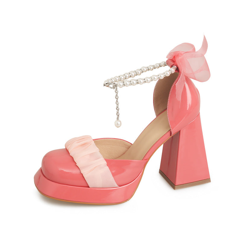 Ladies Baotou Thick Bottom Chunky Heel Mary Jane Real Leather Shoes