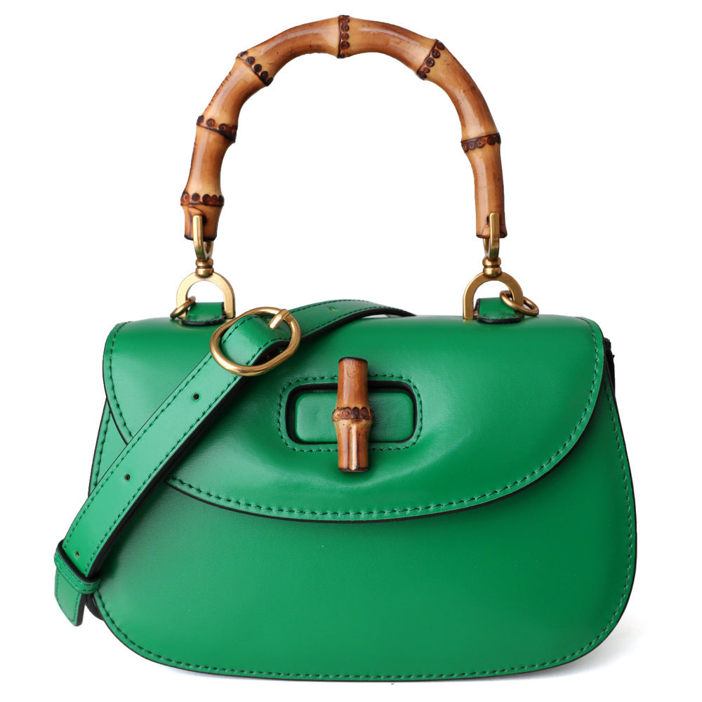 Retro Bamboo Saddle One Shoulder Slant Leather Handbag