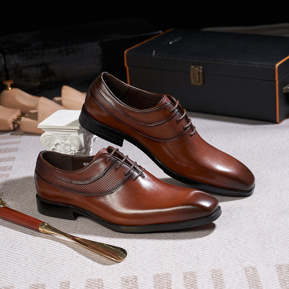 Men’s Pointed-Toe Cowhide Leather Business Shoes – Breathable, Non-Slip Formal Footwear