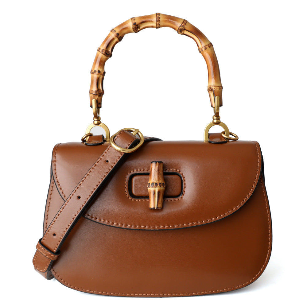 Retro Bamboo Saddle One Shoulder Slant Leather Handbag