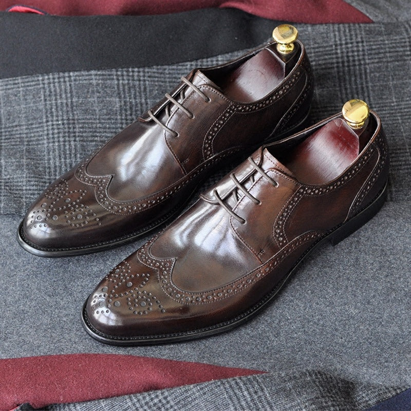 Handmade Genuine Leather Men's Pointed Toe Business Shoes
