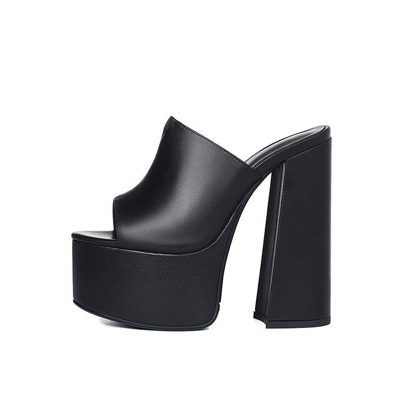 Water resistant Full Grain Leather Super High Heel Platform Sandals