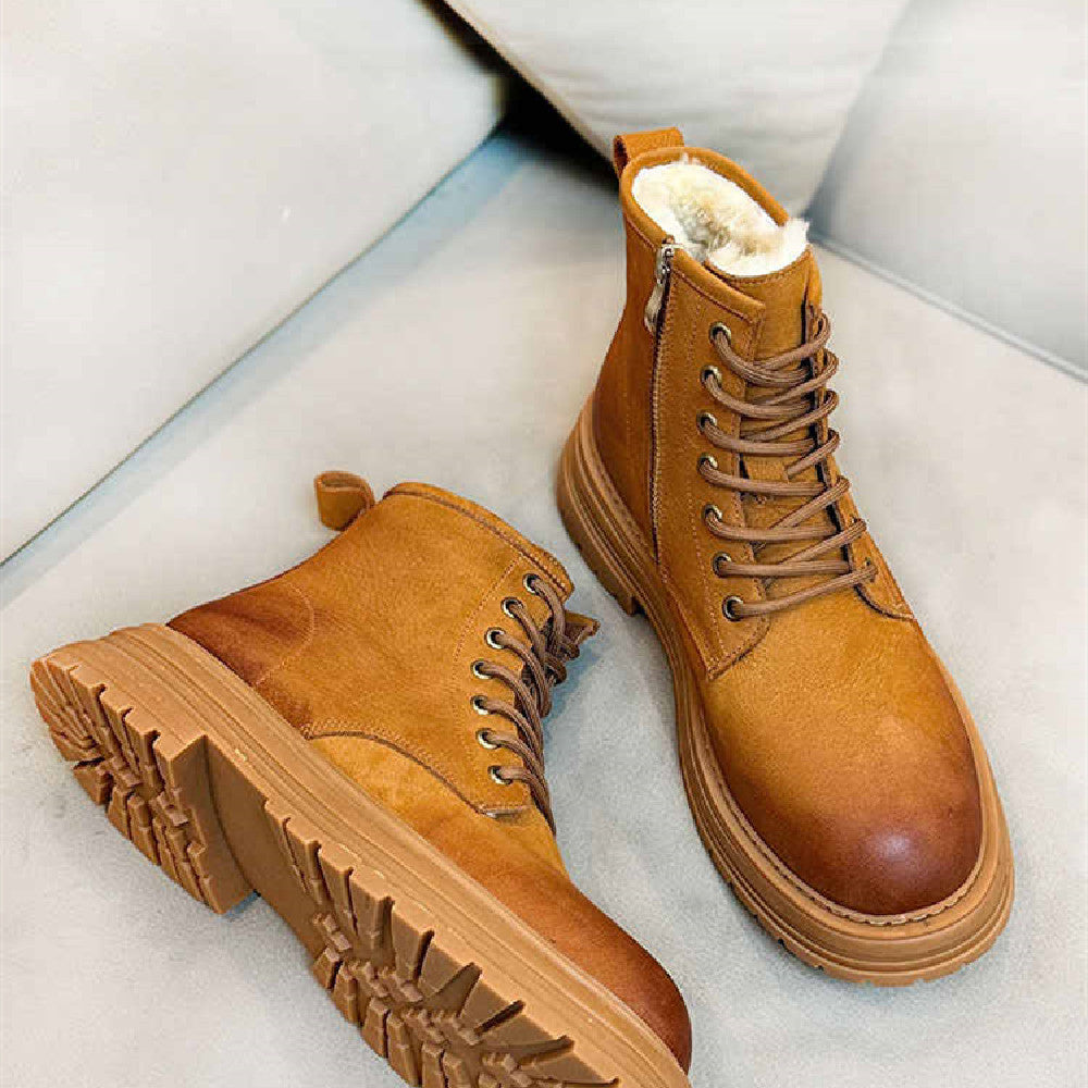Sheepskin Fur Snow Boots Men's Thick Bottom Non-slip Boots