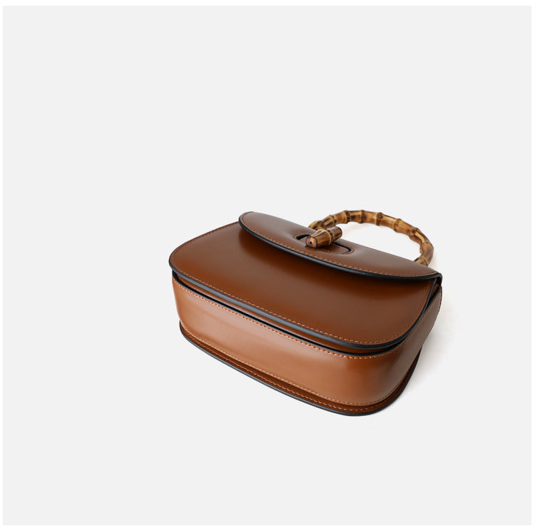 Retro Bamboo Saddle One Shoulder Slant Leather Handbag