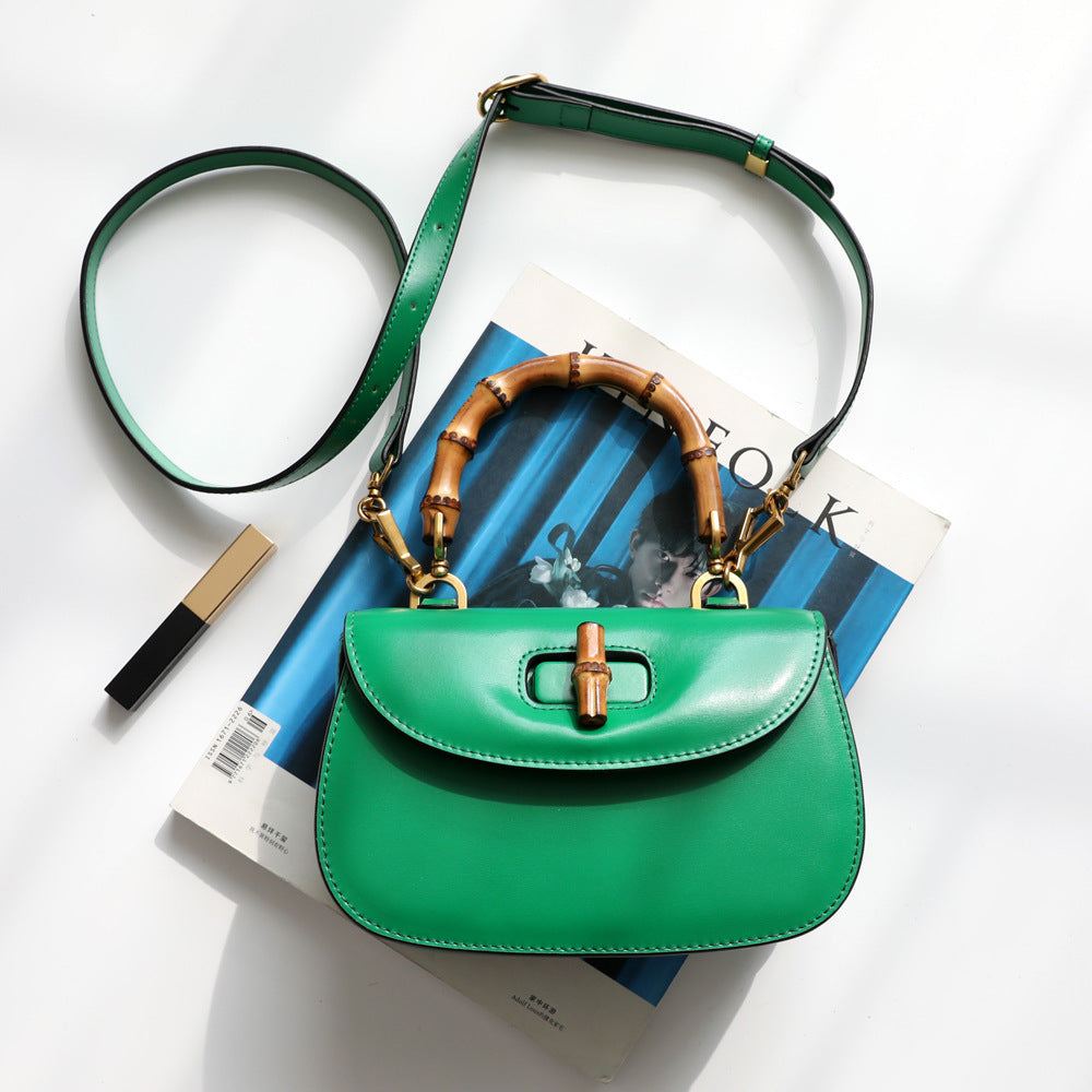 Retro Bamboo Saddle One Shoulder Slant Leather Handbag