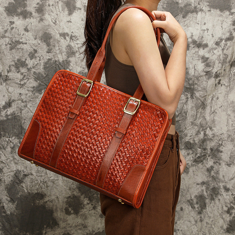 Women's Hand-woven Full-grain Cowhide Leather Handbag