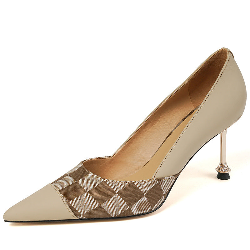 Women’s Retro Sheepskin Colour-Block Pointed-Toe Heels – Vintage Style