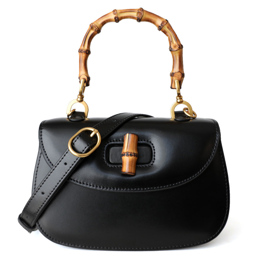 Retro Bamboo Saddle One Shoulder Slant Leather Handbag