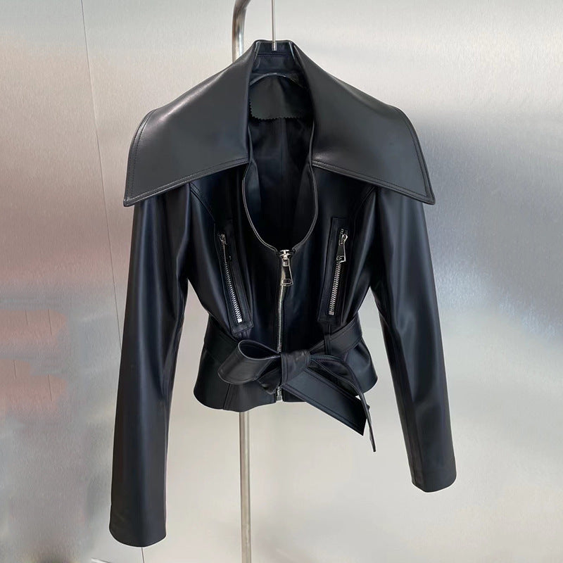 Sheepskin Leather Short  Leather Coat