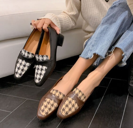 Stylish Vintage Leather Plaid Sandals